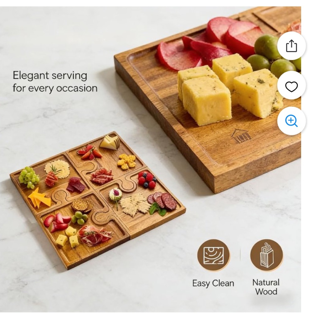 4 Piece Wooden Puzzle Charcuterie Boards - Picture 11 of 15